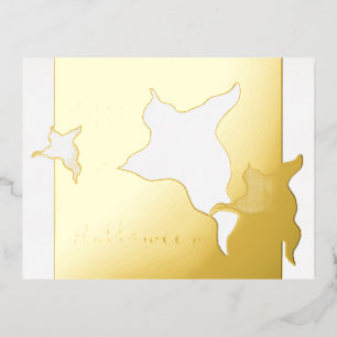 Happy Halloween Ghosts Cust. Gold Foil Post Card
