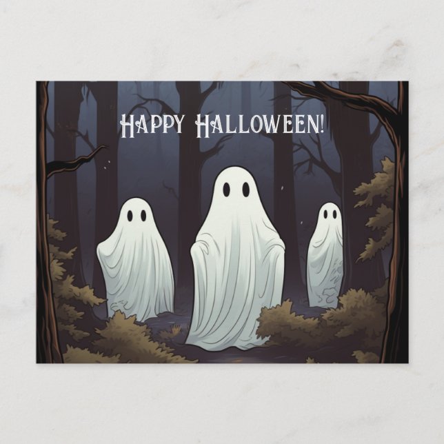 Happy Halloween Ghosts in a Forrest Postcard (Front)