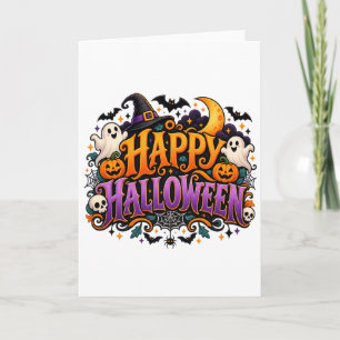Happy Halloween Ghosts Skulls and Pumpkins Greetin Card