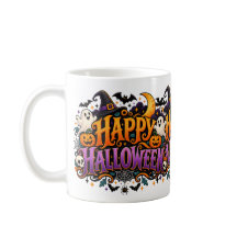 Happy Halloween Ghosts Skulls and Pumpkins Mug