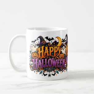 Happy Halloween Ghosts Skulls and Pumpkins Mug