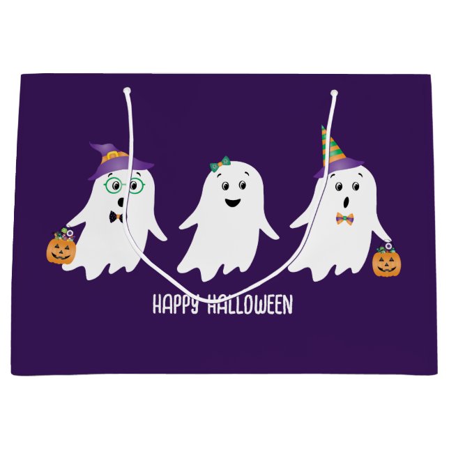 Happy Halloween Ghosts Trick Or Treat Large Gift Bag (Front)