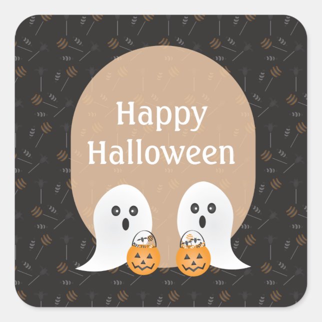 Happy Halloween Ghosts Trick Or Treating Square Sticker (Front)