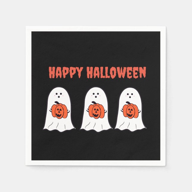 Happy Halloween Ghosts with Jack-o-Lanterns Napkin (Front)