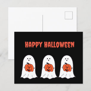 Happy Halloween Ghosts with Jack-o-Lanterns Postcard