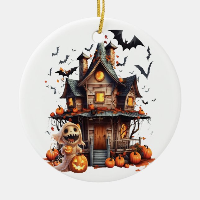 Happy Halloween Ghoul Ceramic Tree Decoration (Front)