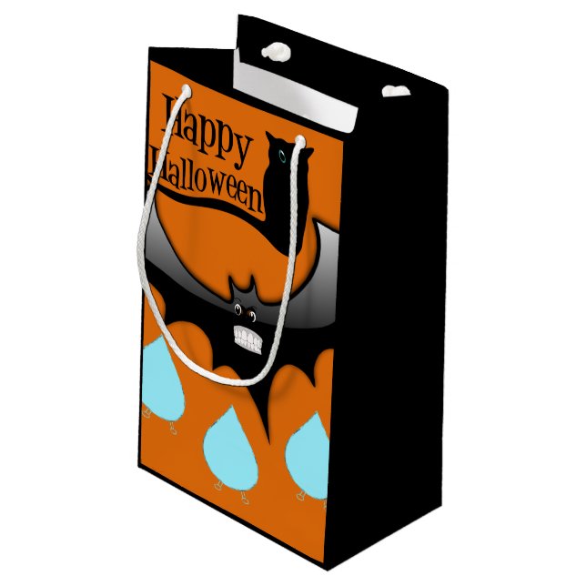 Happy Halloween  Gift Bag, Black Cat Small Gift Bag (Back Angled)