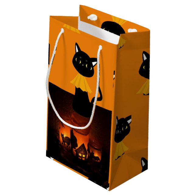 Happy Halloween  Gift Bag, Black Cat Small Gift Bag (Back Angled)