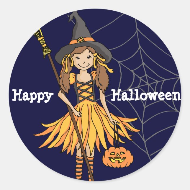 Happy Halloween girls cute witch stickers (Front)