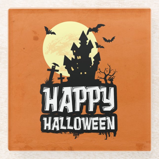 Happy Halloween Glass Coaster (Front)