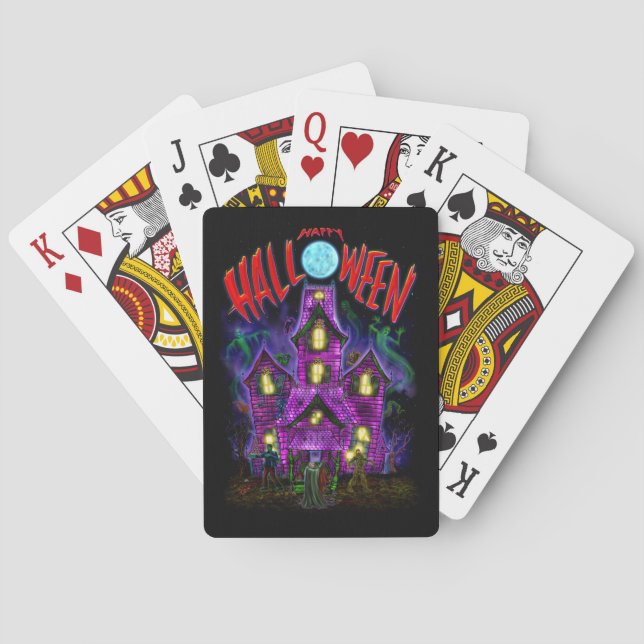 Happy Halloween Glowing Haunted House Playing Card (Back)