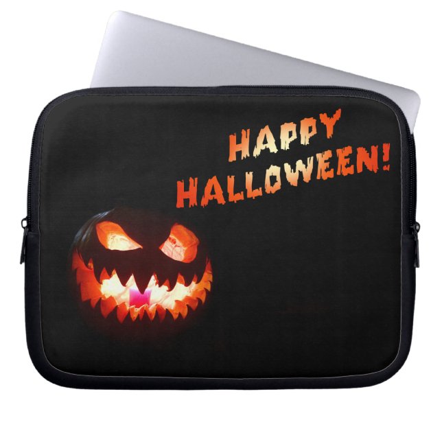 HAPPY HALLOWEEN - Glowing Jack-O-Lantern Laptop Sleeve (Front)