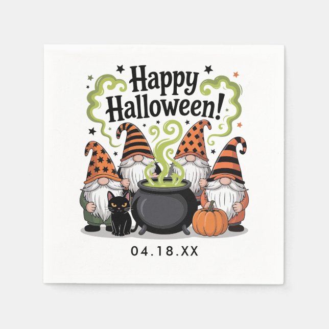 Happy Halloween Gnome | Cute & Festive Halloween  Napkin (Front)