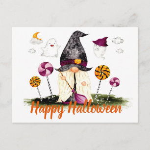 Happy Halloween Gnome Ghost and Lollipops Postcard