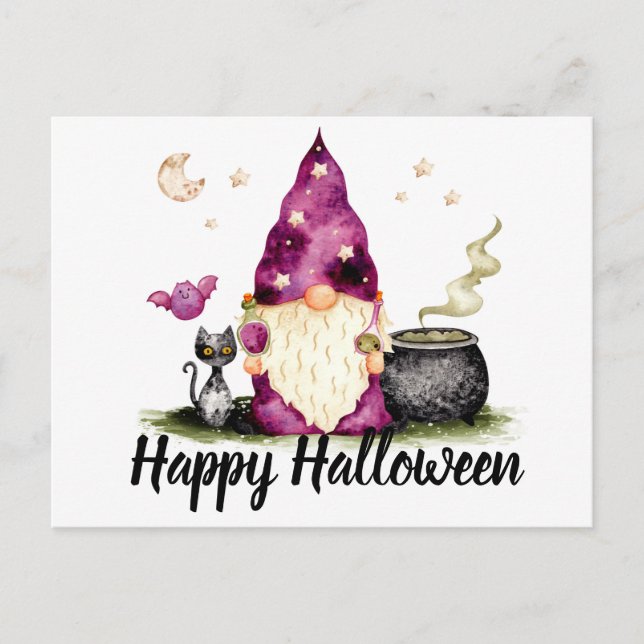 Happy Halloween Gnome Wizard Postcard (Front)