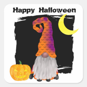 Happy Halloween Gnome Wizard Square Sticker