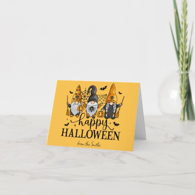 Happy Halloween Gnomes Holiday Card (Front)