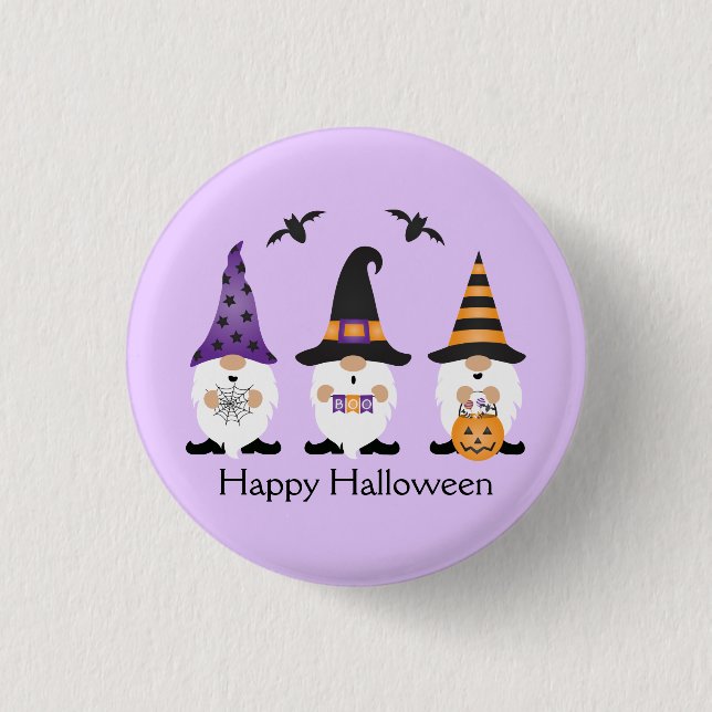 Happy Halloween Gnomes Purple Orange 3 Cm Round Badge (Front)