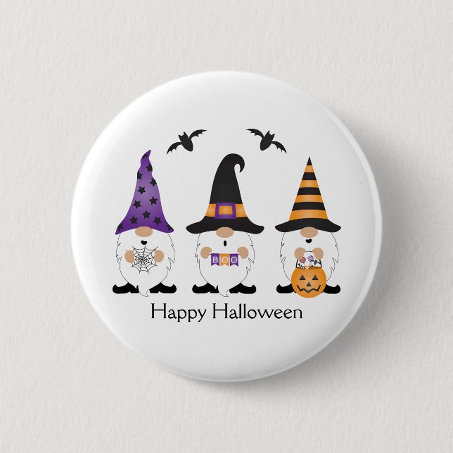 Happy Halloween Gnomes Purple Orange 6 Cm Round Badge (Front)