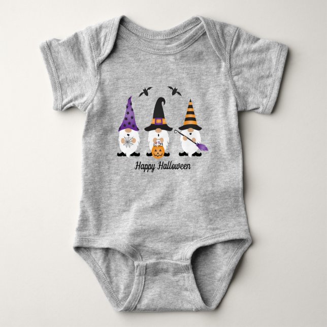 Happy Halloween Gnomes Purple Orange  Baby Bodysuit (Front)