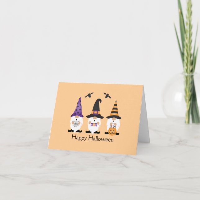 Happy Halloween Gnomes Purple Orange Card (Front)