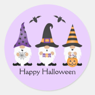 Happy Halloween Gnomes Purple Orange  Classic Round Sticker