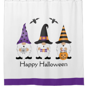 Happy Halloween Gnomes Purple Orange Shower Curtain