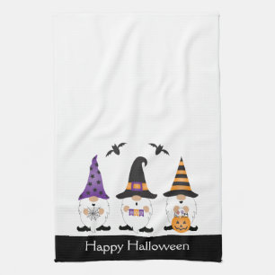 Happy Halloween Gnomes Purple Orange Tea Towel