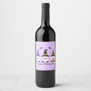 Happy Halloween Gnomes Purple Orange Wine Label