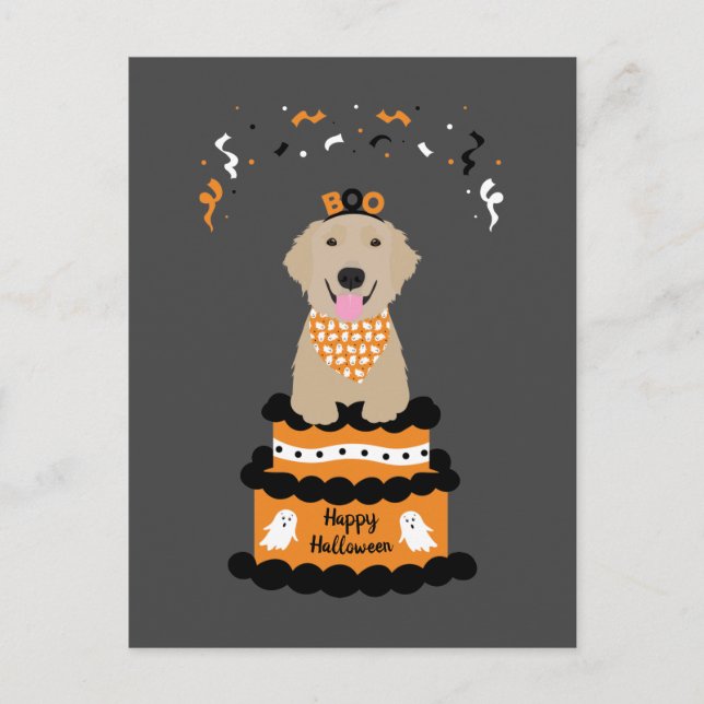 Happy Halloween Golden Retriever Spooky Ghost Boo Postcard (Front)