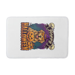 Happy Halloween Golden Retriever Witch Hat Pumpkin Bath Mat