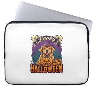 Happy Halloween Golden Retriever Witch Hat Pumpkin Laptop Sleeve