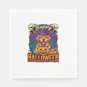 Happy Halloween Golden Retriever Witch Hat Pumpkin Napkin