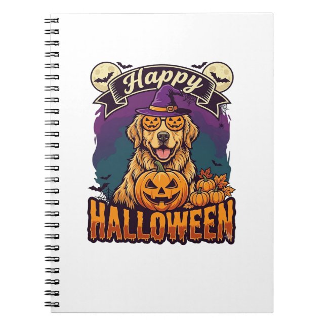Happy Halloween Golden Retriever Witch Hat Pumpkin Notebook (Front)