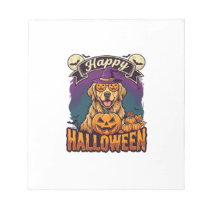 Happy Halloween Golden Retriever Witch Hat Pumpkin Notepad