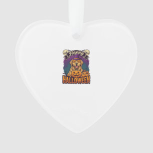 Happy Halloween Golden Retriever Witch Hat Pumpkin Ornament