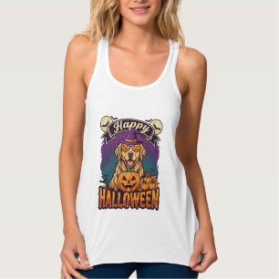 Happy Halloween Golden Retriever Witch Hat Pumpkin Singlet