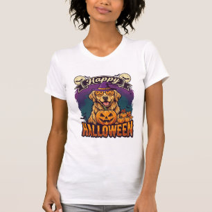 Happy Halloween Golden Retriever Witch Hat Pumpkin T-Shirt