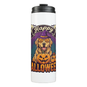 Happy Halloween Golden Retriever Witch Hat Pumpkin Thermal Tumbler