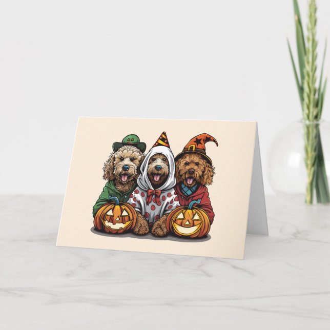 Happy Halloween Goldendoodle Dogs Card (Front)