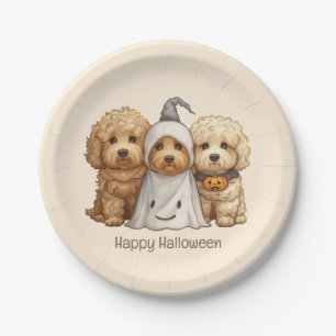 Happy Halloween Goldendoodle Dogs Paper Plate