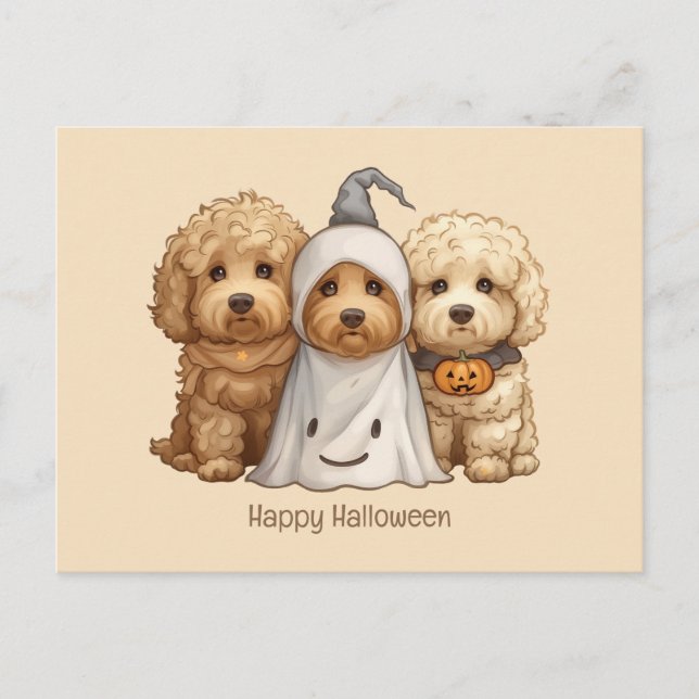 Happy Halloween Goldendoodle Dogs Postcard (Front)