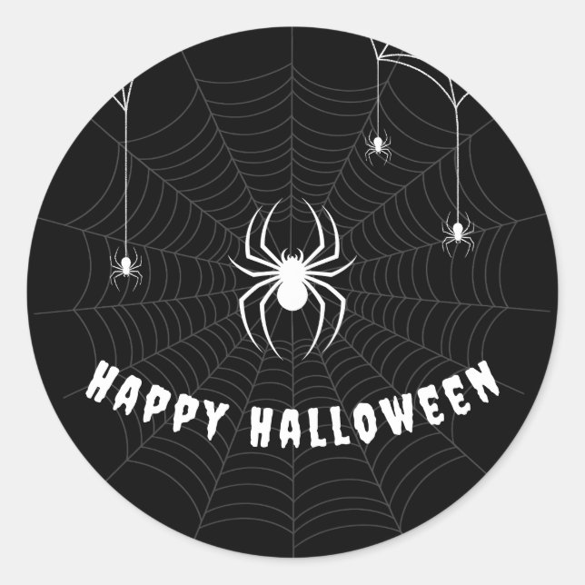 Happy Halloween Gothic Scary Black Spider Web Classic Round Sticker (Front)