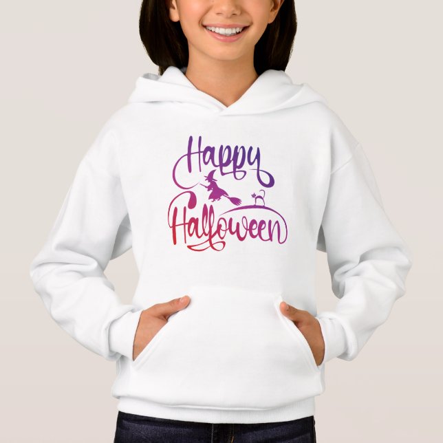 Happy Halloween gradient flying witch cat (Front)
