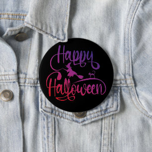 Happy Halloween gradient flying witch cat  10 Cm Round Badge