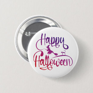 Happy Halloween gradient flying witch cat 6 Cm Round Badge