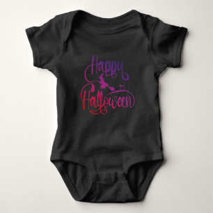 Happy Halloween gradient flying witch cat Baby Bodysuit