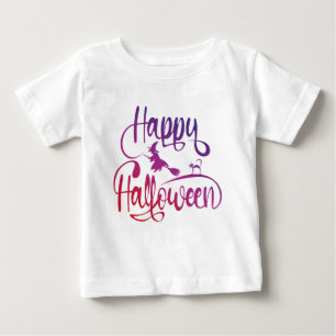 Happy Halloween gradient flying witch cat Baby T-Shirt