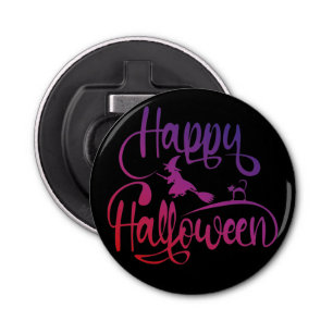 Happy Halloween gradient flying witch cat  Bottle Opener