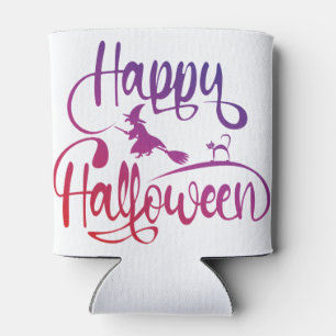 Happy Halloween gradient flying witch cat Can Cooler